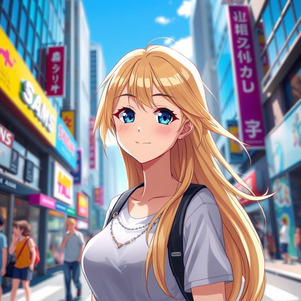 Anime female with blonde long hair