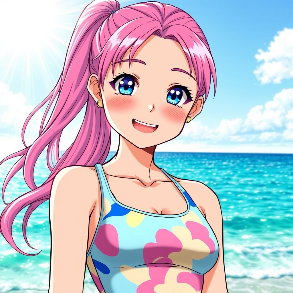 Manga female with pink ponytail