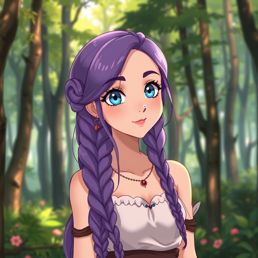 Studio Ghibli female with purple braided hair